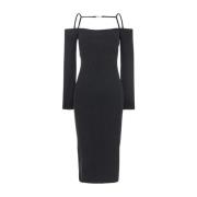 Elegante Midi Jurk met Lange Mouwen Jacquemus , Black , Dames