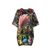 Zijden jurk met bloemen- en luipaardprint Roberto Cavalli , Multicolor...