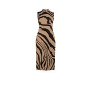 Tijgerprint Mouwloze Jurk met Split Roberto Cavalli , Brown , Dames