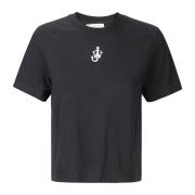 Geborduurd Logo Crop T-shirt JW Anderson , Black , Dames