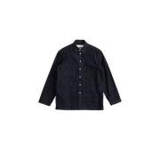 Navy Blauw Denim Shirt Snap Sluiting Jil Sander , Black , Heren