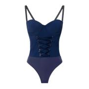 Blauwe Bodysuit met Satijnen Strikken Elisabetta Franchi , Blue , Dame...