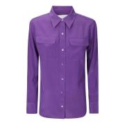 Zijden Blouse met Knopen en Zakken Equipment , Purple , Dames