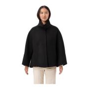 Zwarte wollen cape met wijde mouwen Paltò , Black , Dames