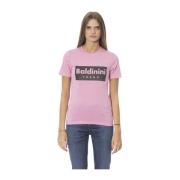 Trendy T-shirt met print op de voorkant Baldinini , Pink , Dames