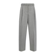 Geruite Wijde Pijpen Wollen Broek met Riem Jil Sander , Gray , Dames