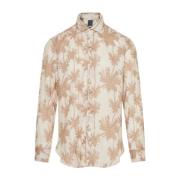 Bloemen Linnen Overhemd Made in Italy Barba , Beige , Heren