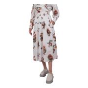 Bloemen Smocked Gerimpelde Gerokte Rok in Wit Vince , Multicolor , Dam...