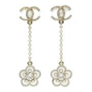 Pre-owned Fabric earrings Chanel Vintage , White , Dames