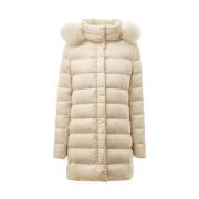 Crème Gewatteerde Parka met Afneembare Capuchon Herno , White , Dames