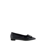 Ballerina's van krokoleer met gesp Manolo Blahnik , Black , Dames