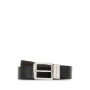 Omkeerbare Zwarte Leren Riem Z Zegna , Black , Heren