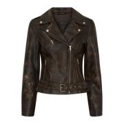 Trendy Biker Jacket Walnut Silver Acc Notyz , Brown , Dames