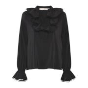 Vrouwelijke Nadia Zwarte Blouse met Ruches RUE de Femme , Black , Dame...