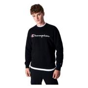 Zwarte Geborduurde Logo Crewneck Sweatshirt Champion , Black , Heren