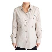 Elegante Beige Katoenen Safari Shirt Dolce & Gabbana , Beige , Dames