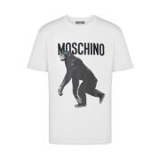 Wit Katoenen Jersey Crew Neck T-shirt Moschino , White , Heren