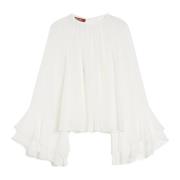 Zijden Georgette Blouse met Ronde Hals Max Mara Studio , White , Dames