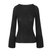 Zwarte Geribbelde Boothals Bell Sleeve Trui Cfcl , Black , Dames