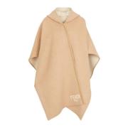 Wol Kasjmier Poncho met Leren Details Fendi , Beige , Dames