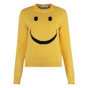 Katoenmix crew-neck sweater met smiley Moschino , Yellow , Dames