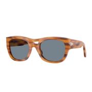 Bruine Gestreepte Zonnebril met Blauwe Lenzen Persol , Brown , Unisex