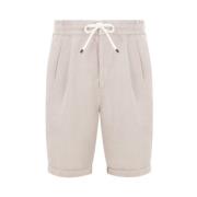 Beige Linnen Gabardine Elastische Taille Shorts Brunello Cucinelli , B...