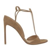 Beige Suède Sandalen met Open Neus en Bedekte Hak Francesco Russo , Be...