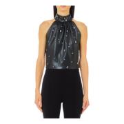 Diamant Strass Faux Leren Top Liu Jo , Black , Dames