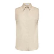 Mouwloze Beige Shirt met Glanzende Rand Brunello Cucinelli , Beige , D...