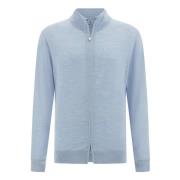 Merino Wol Full Zip Trui Boggi Milano , Blue , Heren