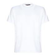 Witte Katoenen T-shirt met Geribbelde Halfnek Low Brand , White , Here...