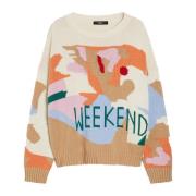 Intarsia Patroon Katoenen Trui Max Mara Weekend , Beige , Dames