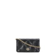 Gewatteerde leren tas met metalen logo Tory Burch , Black , Dames