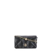 Zwarte leren schoudertas met klep Tory Burch , Black , Dames