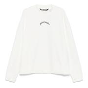 Witte Curved Logo Crewneck Sweatshirt Palm Angels , White , Heren