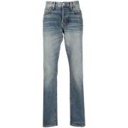 Slim-Fit Denim Jeans met Suede Logo Tom Ford , Blue , Heren