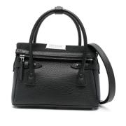 Zwarte Leren Handtas Rits Sluiting Maison Margiela , Black , Dames