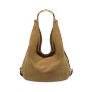 Beige Archiefzak met Gouden Logo Moschino , Beige , Dames