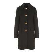 Zwarte wollen jas met hartknopen Moschino , Black , Dames