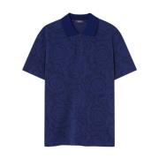 Blauwe Barocco Print Poloshirt Versace , Blue , Heren