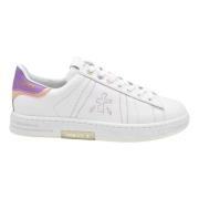 Platte Schoenen Wit Paars Lederen Vetersluiting Premiata , White , Dam...