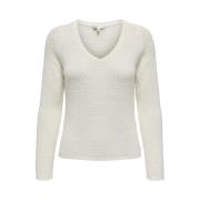 V-hals Gebreide Essential Lange Mouw Only , White , Dames