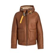 Bruine leren jas met schapenvacht Parajumpers , Brown , Heren