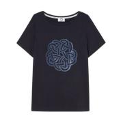 Navy Blauw Bedrukt Boothals T-shirt Marina Rinaldi , Blue , Dames