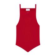 Robijnrode Geribbelde Tanktop Courrèges , Red , Dames