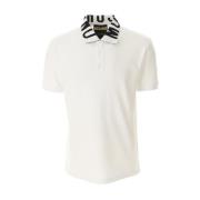 Geborduurde Hals Polo Shirt Moschino , White , Heren