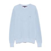 Blauwe Sweater met Logo Borduursel Tommy Hilfiger , Blue , Heren