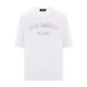 Witte Katoenen Print Ronde Hals T-shirt Dsquared2 , White , Heren