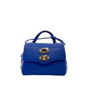 Blauwe leren schoudertas met studs Zanellato , Blue , Dames